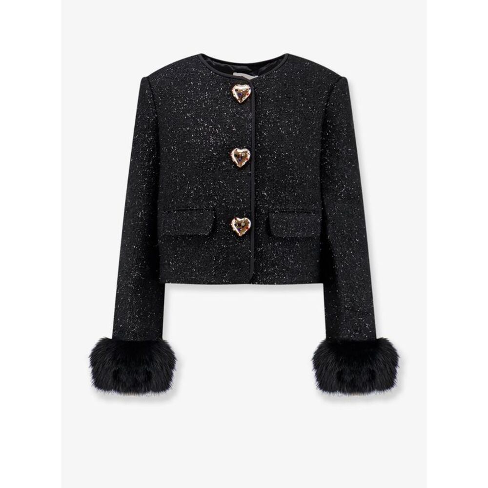 Self Portrait Women Cropped Wool Blend Blazer With All-Over Laminated Details